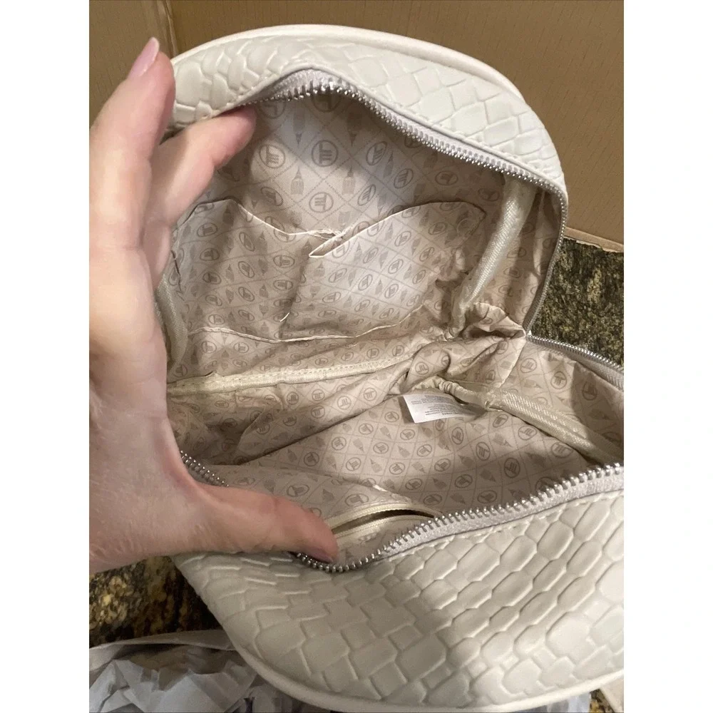 London Fog‎ Backpack Womens Medium Stone Bowery Woven Faux Leather Logo NWT